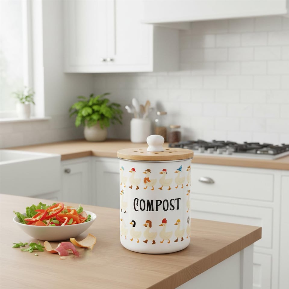 image 1 of Silly Goose Compost Caddy - Metal 2L Decorative Kitchen Food Waste Bin
