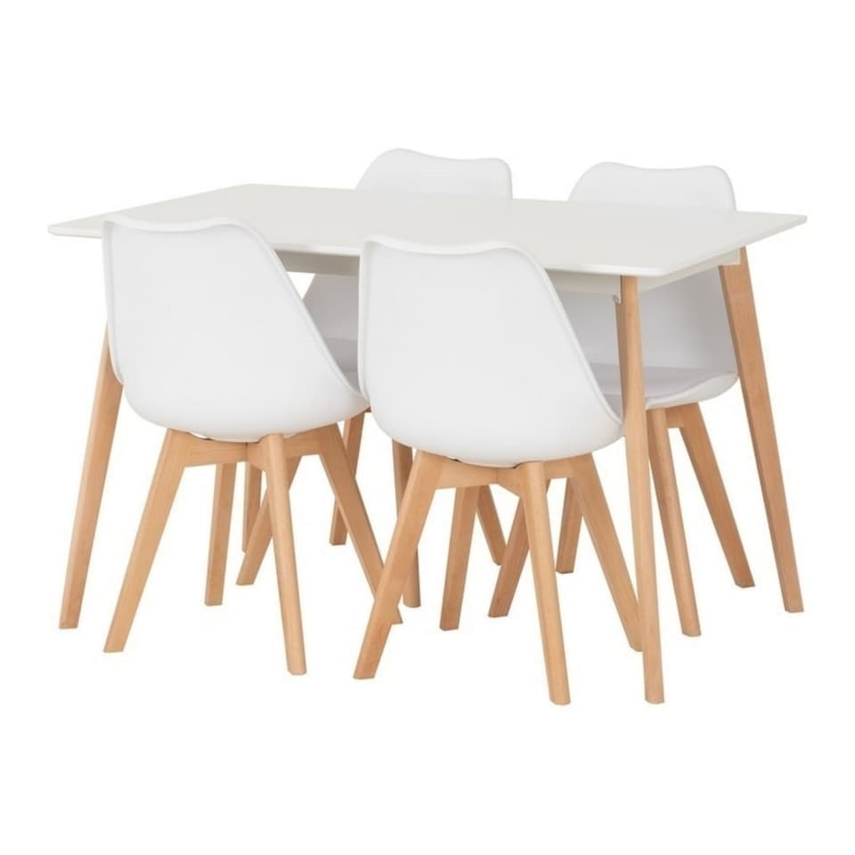 image 1 of Bendal Dining Set - White/Beech/White Faux Leather White