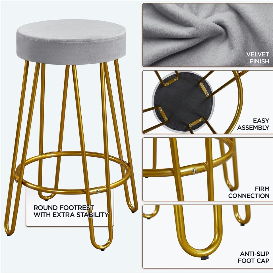 image 1 of Yaheetech 67 cm Tall Upholstered Velvet Counter Stools Grey