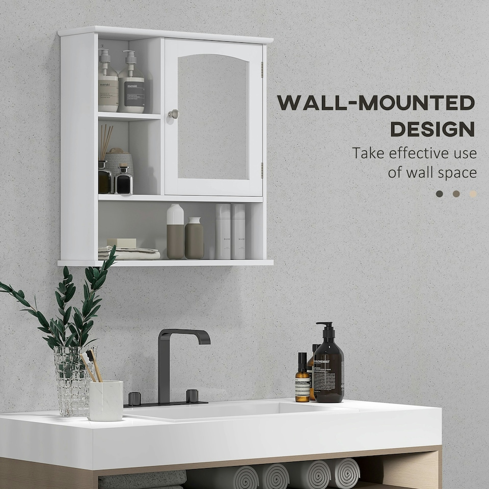 image 1 of kleankin Wall Mounted Bathroom Mirror Glass Storage Cabinet Cupboard with Shelf