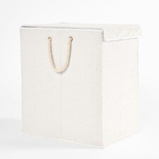 OHS Teddy Fleece Boucle Collapsible Storage Laundry Basket, 1-2kg - White