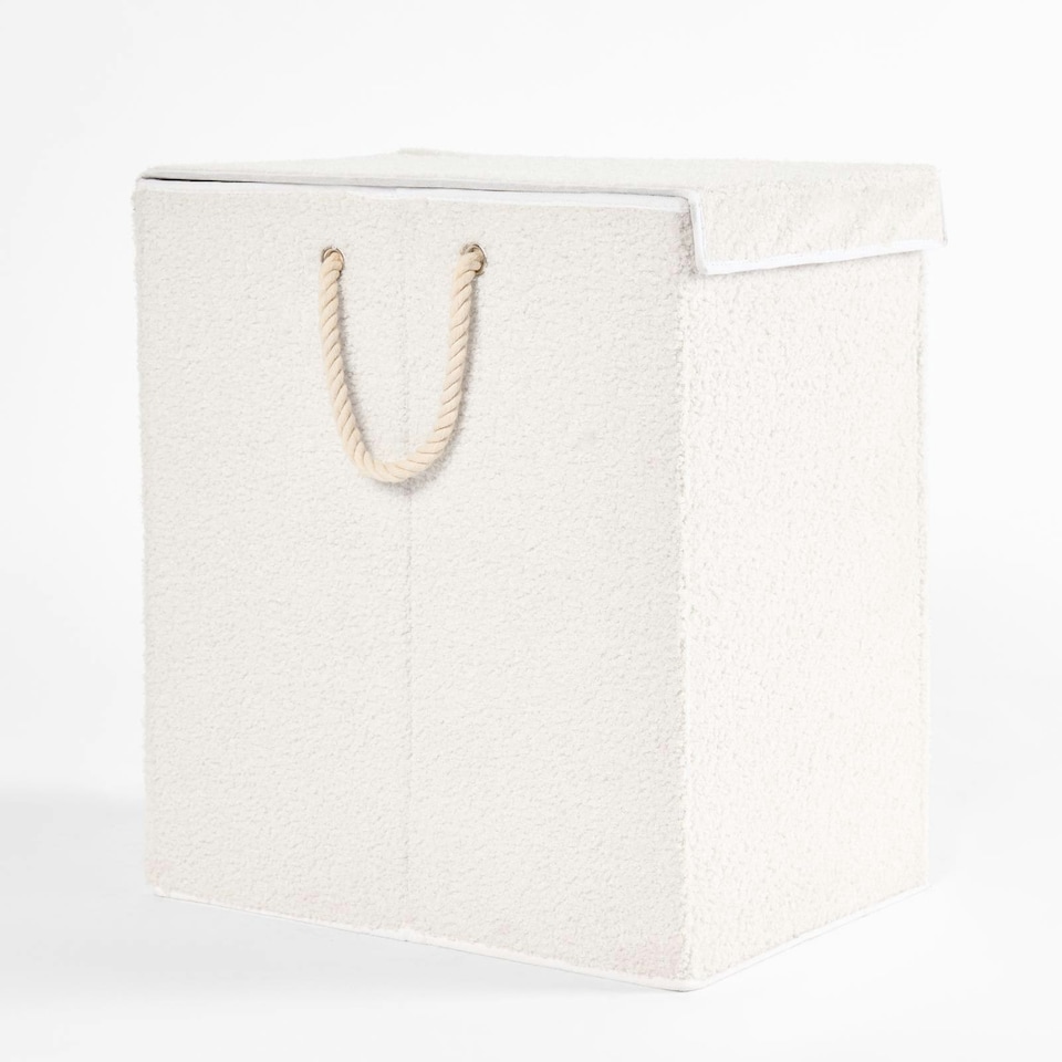 image 1 of OHS Teddy Fleece Boucle Collapsible Storage Laundry Basket, 1-2kg - White