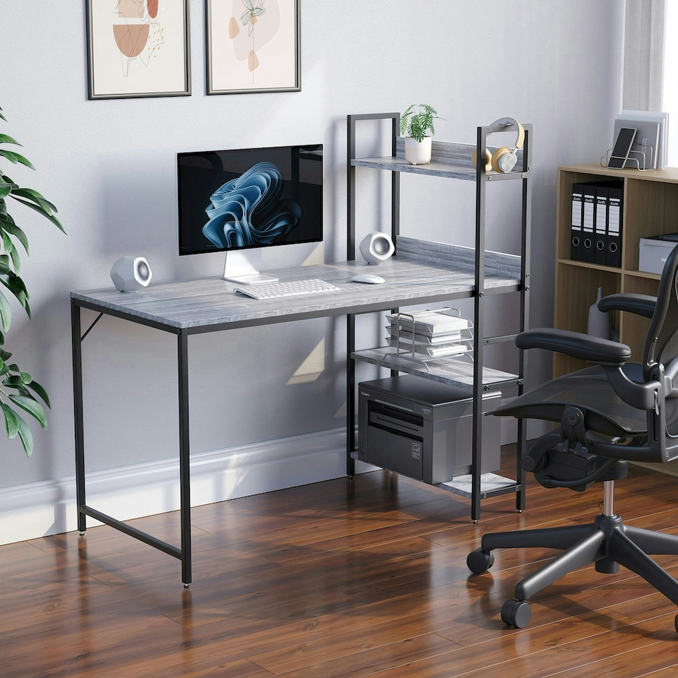 image 1 of Vida Designs Brooklyn Computer Desk With 3 Shelves Home Office Workstation, Grey