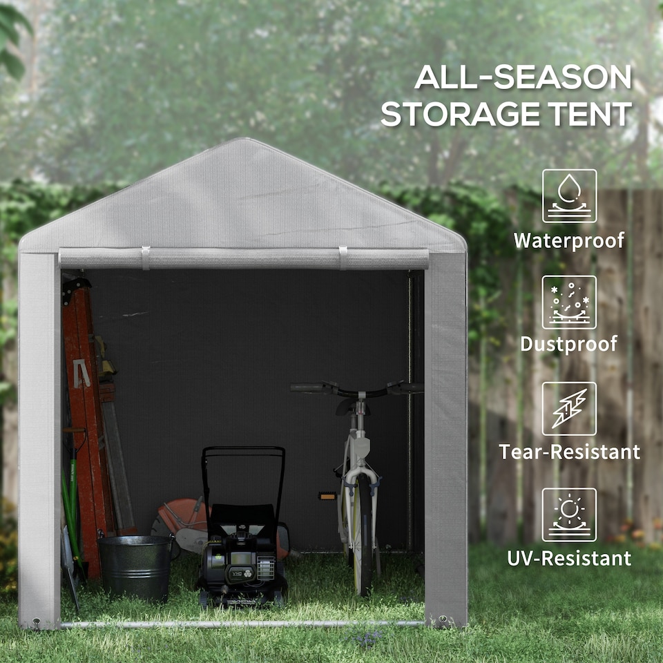 image 1 of Outsunny 1.6 x 2.2m Garden Storage Shed Tent, Portable Shed Shelter with Galvanised Steel Frame and Large Door, for Motorbike, Garden Tools, Bike Storage, Light Grey | Grey | Light Grey | 1