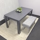 image 5 of Wooden Dining Table Set with 2 Grey Velvet Benches  Modern Dining Furniture