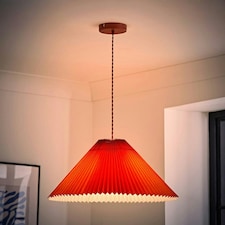 ValueLights Akira Burnt Orange Paper Pleated Single Drop Ceiling Pendant Light with LED Bulb