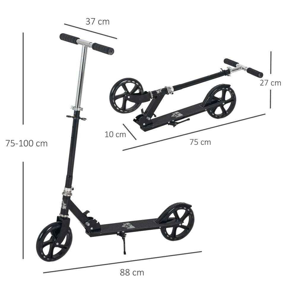 image 1 of HOMCOM Kids Scooter Ride On Toy Height Adjustable For 7-14 Years, Black