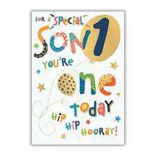Words 'n' Wishes 1st Birthday Card for Son, Patterned & Foiled Letters With Balloons, Multicoloured, 23.5 x 16.5 cms