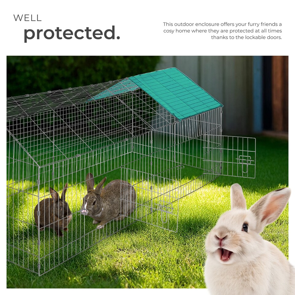 image 1 of Rabbit Run - 12 grid elements with sunshade, 2 doors, 180 x 75 x 75 cm | Green | green | 180 x 75 x 75 cm | 1