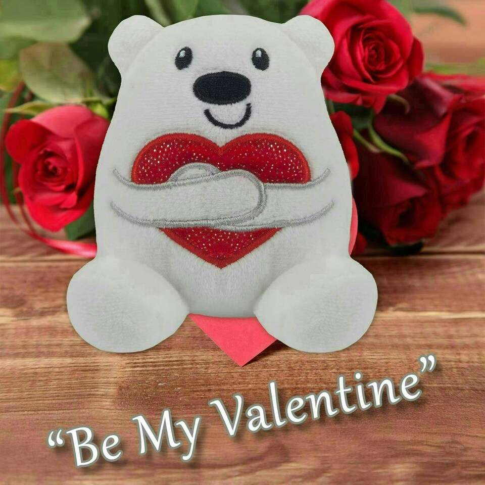 image 1 of Valentines Love Bear Soft Toy Hugging Shiny Heart Cute Plush Cuddly 10cm White
