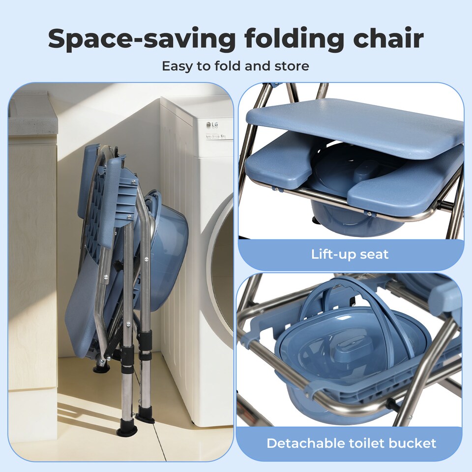 image 1 of Levede Folding Adjustable Metal Commode Chair for Bedroom Bedside Shower