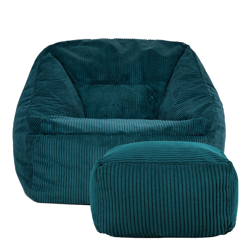 image 1 of Natalia Large Beanbag and Pouffe Set Corduroy Teal | Green | Teal | XL | 2