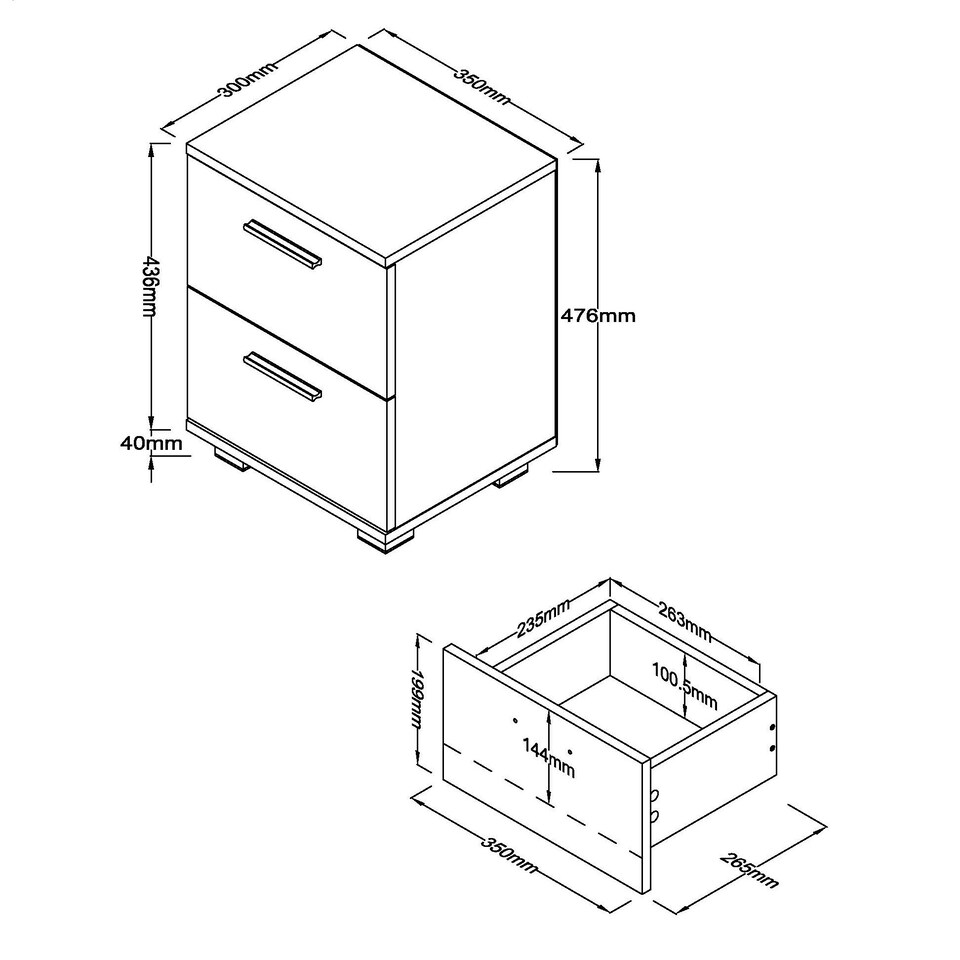 image 1 of Lido 2 Drawer Bedside Cabinet - High Gloss White, Modern Silver Feet | White | White | One Size | 1