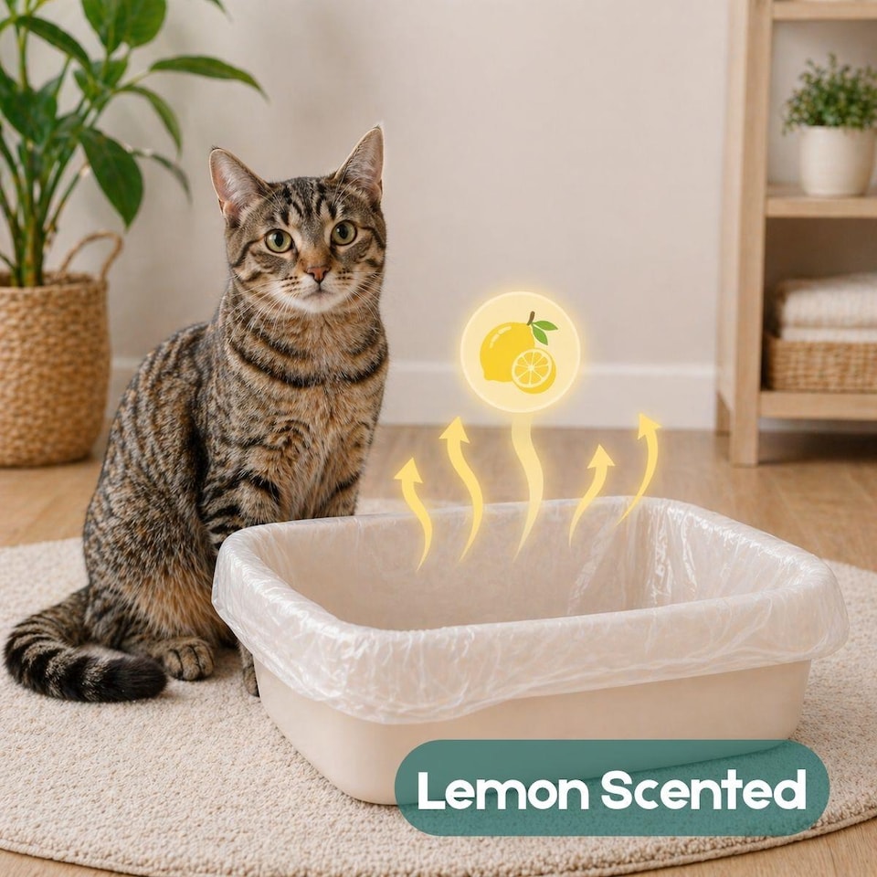 image 1 of Set of 128 Cat Litter Tray Liners Disposable Waste Bags 30cm x 70cm Lemon Scented