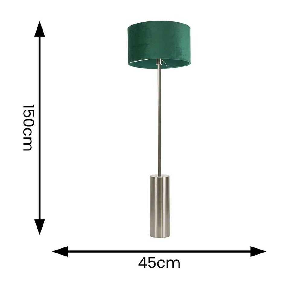 image 1 of ValueLights Lexy Brushed Chrome Rotary Dimmer Switch Floor Lamp with Forest Green Velvet Shade Green
