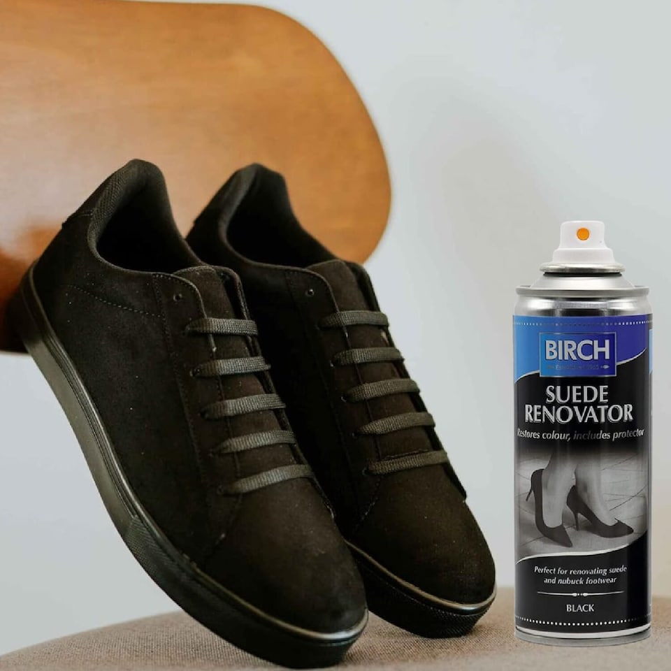 image 1 of BIRCH Black Suede Renovator Aerosol - Colour Restoration for Faded Shoes 200ml | Black