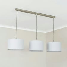 ValueLights Reni Grey Drum Shade 3 Drop Bar Chrome Diner Ceiling Pendant Light with Bulbs Silver