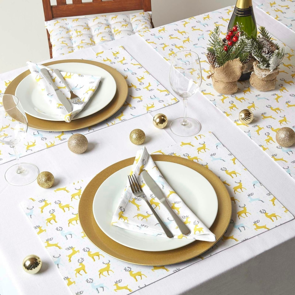 image 1 of Homescapes Majestic Stag 100% Cotton Grey Christmas Tablecloth - 137 x 178 cm | Grey | 137cm x 178cm (54" x 70")