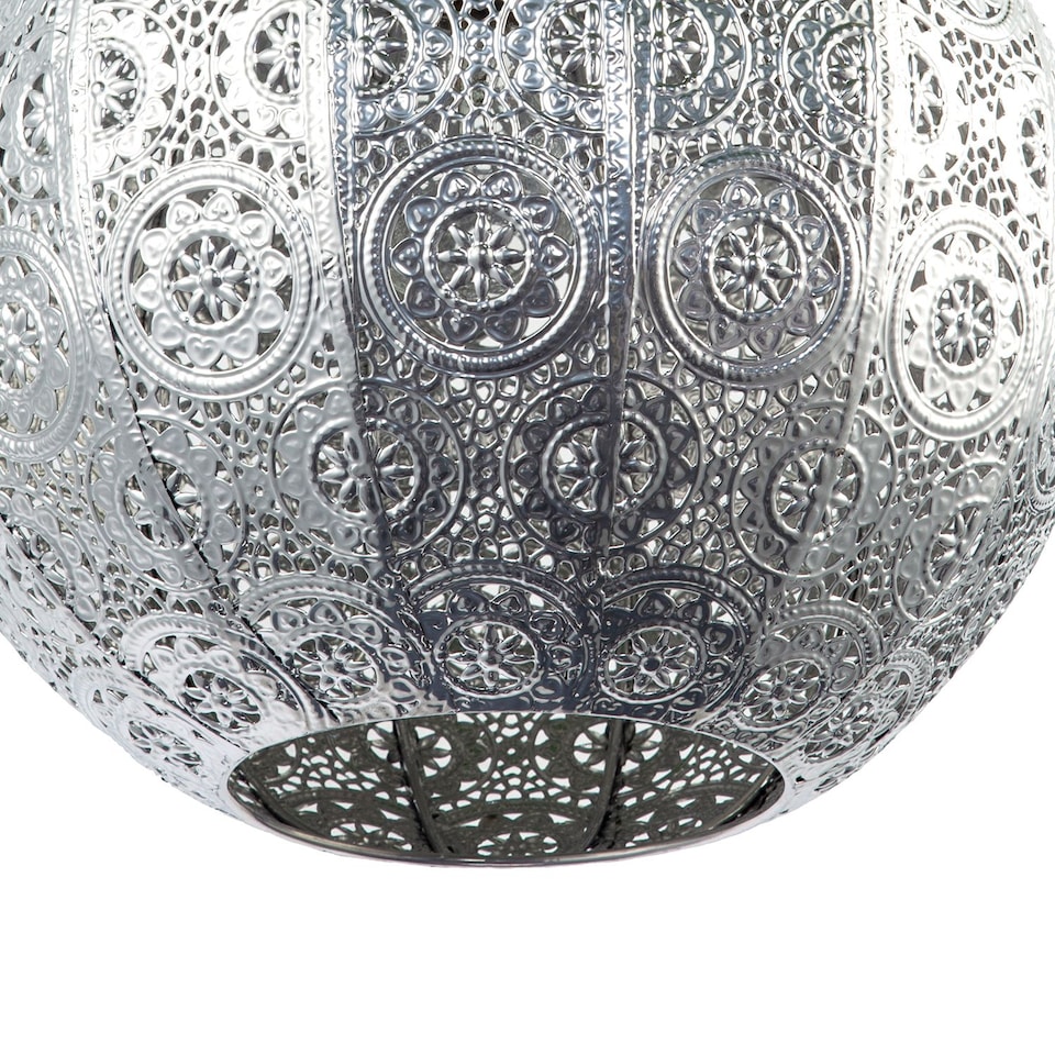 image 1 of Spherical Vintage Moroccan Pendant Lamp Shade in Shiny Silver Metal | Silver | Silver | 1