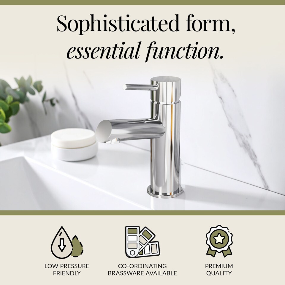 image 1 of Balterley Nova Mono Basin Mixer with Push Button Waste, 1-Handle Deck Mounted Tap | Silver | Chrome | 1
