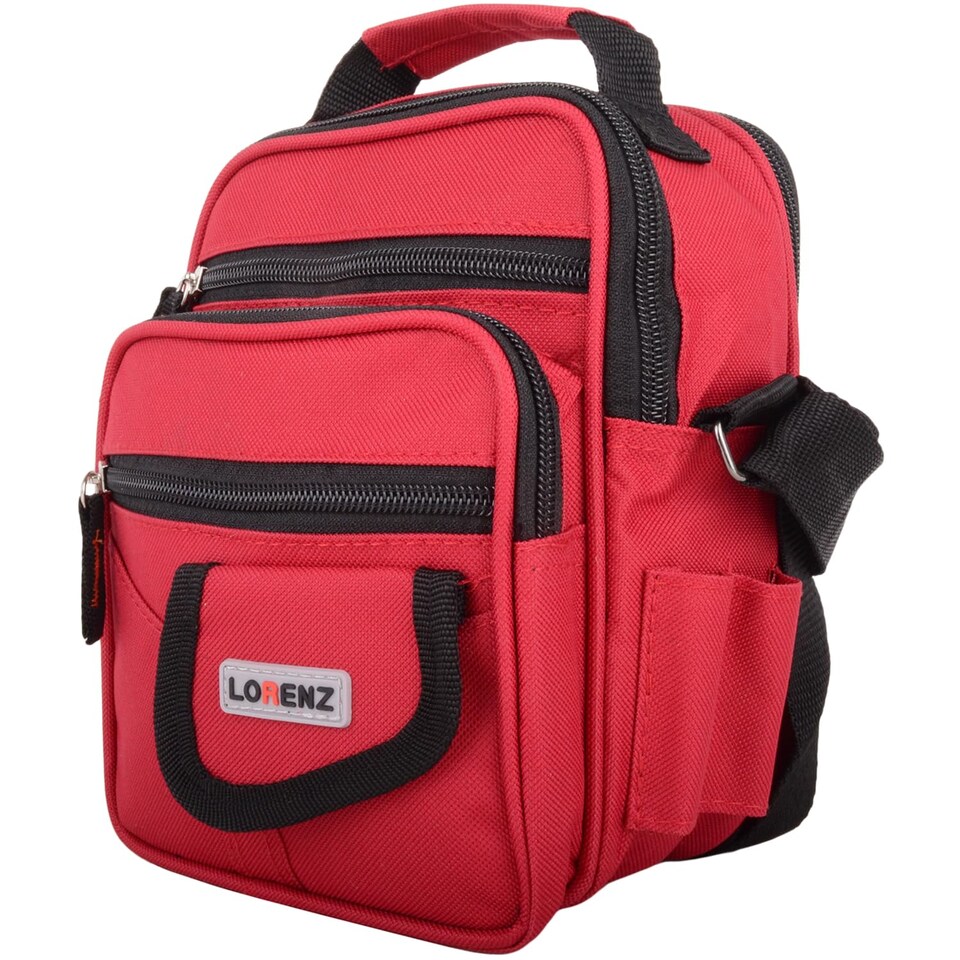 image 1 of Lorenz Handy Canvas Style Multi-Purpose Practical Shoulder Cross Body Travel Bag | Red | Red