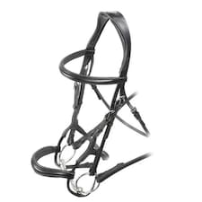 Velociti Padded Leather Roll Horse Cavesson Bridle - Black - Pony