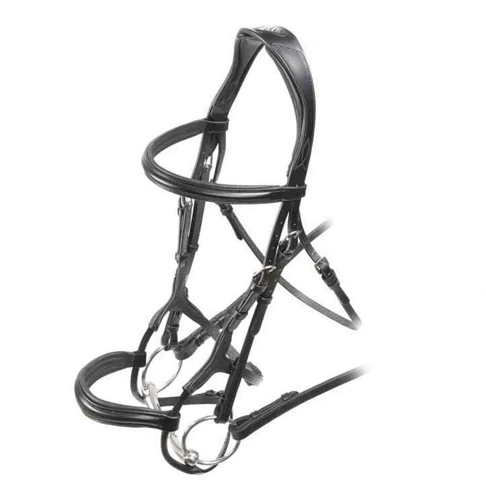 Velociti Padded Leather Roll Horse Cavesson Bridle - Black - Pony
