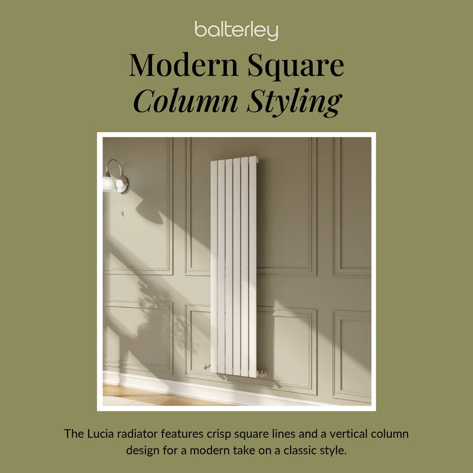 image 1 of Lucia Square Vertical Single Panel Radiator 1500 x 354mm - Satin White | White | Satin White | 1