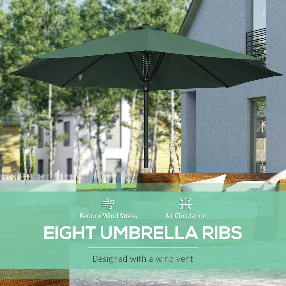image 1 of Outsunny Outdoor Market Table 3(m) Parasol Umbrella Sun Shade with 8 Ribs, Green