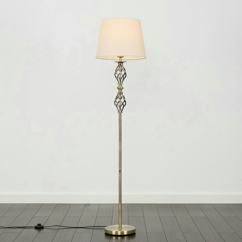 image 1 of ValueLights Traditional Style Antique Brass Double Twist Floor Lamp With Beige Shade