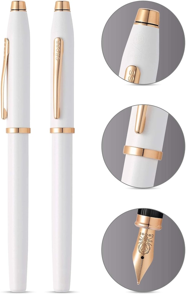 image 1 of Cross Century II Pearlescent White Lacquer Fountain Pen | Luxury Rose Gold Fountain Pen with Fine Nib | Gift Boxed Executive Writing Pen