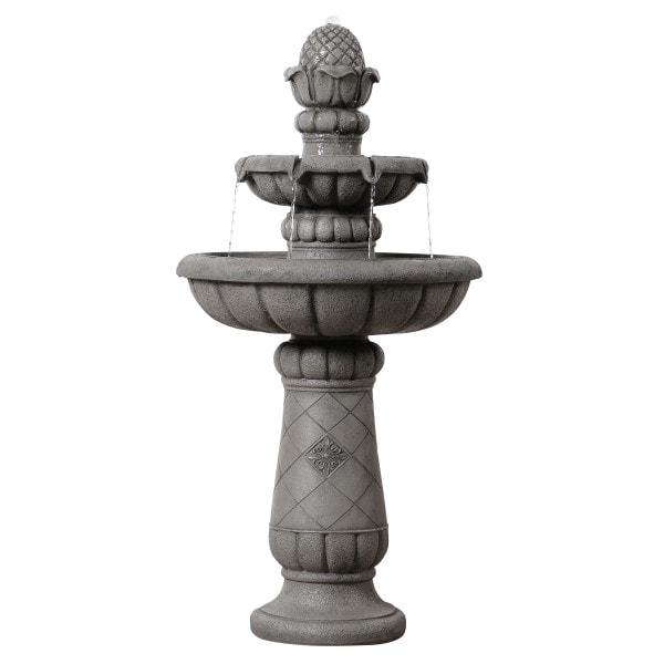 Teamson Home Two-Tier Tradtional Birdbath Outdoor Garden Fountain, Light Grey