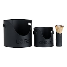 Hill Interiors Three Piece Fire Wood Bucket Set - Black - One Size