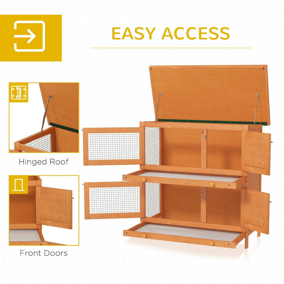 image 1 of PawHut 2-Tier Wooden Rabbit Hutch with Sliding Tray
