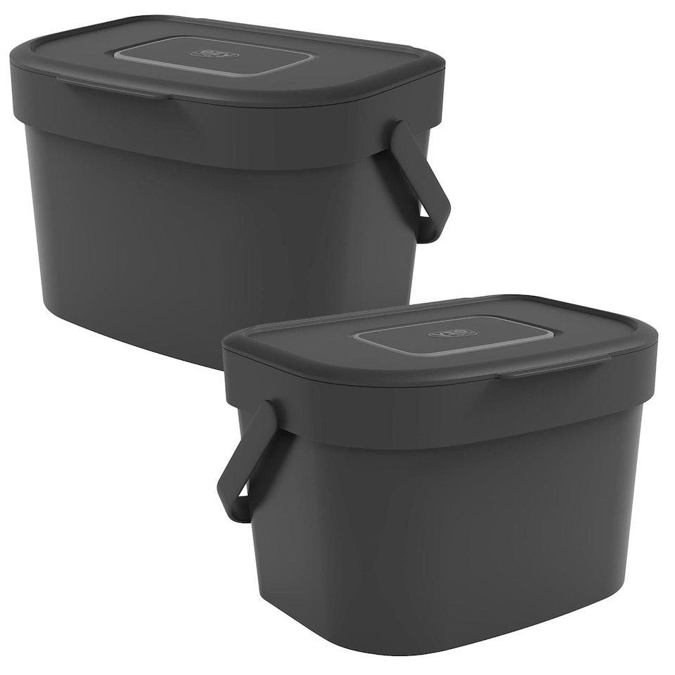 image 1 of 2 x Wall Mountable 6 Litre Black Kitchen Compost Caddy Bin For Wood Waste Black