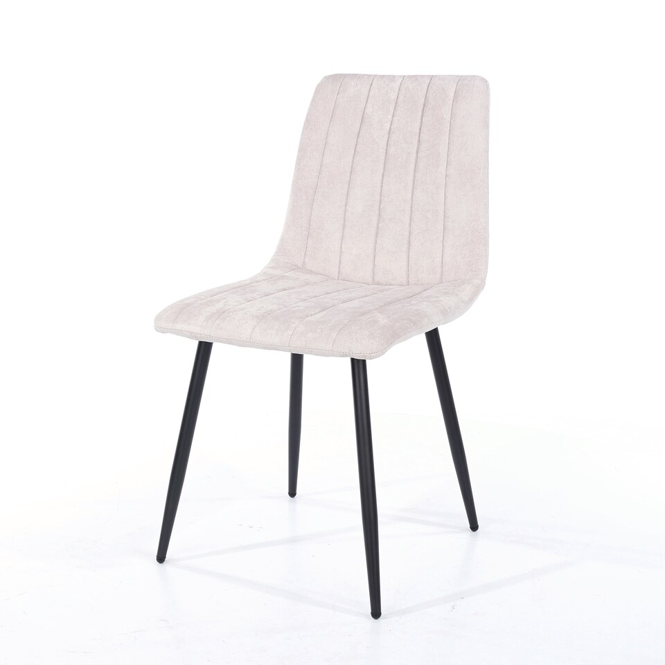 image 1 of Pair of Aspen Cord Fabric Straight Stitch Compact Dining Chairs with Black Tapered Metal Legs | Silver | Natural | 1