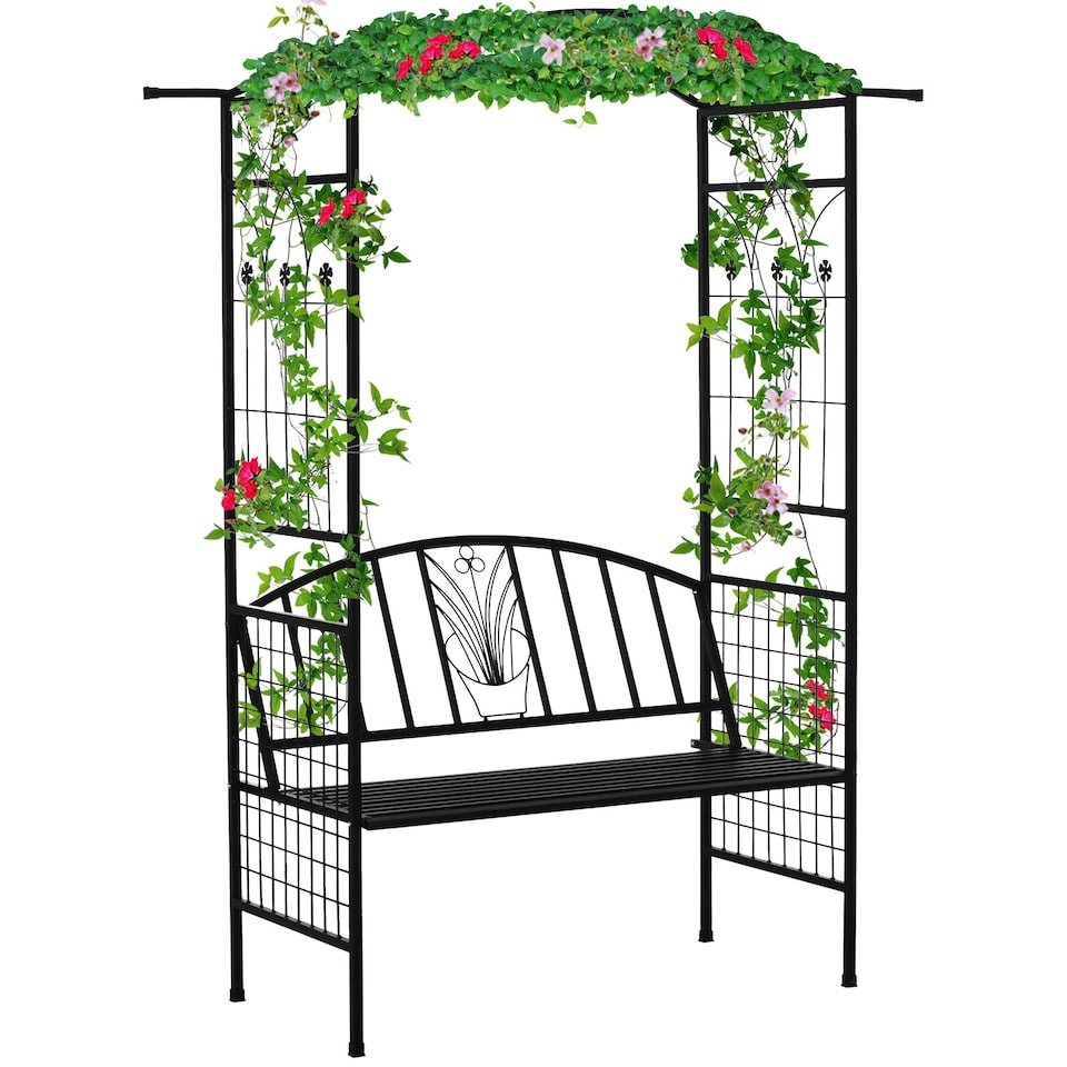 image 1 of Outsunny Garden Arbour Arch Metal Bench Loveseat Outdoor Patio Plant Climber