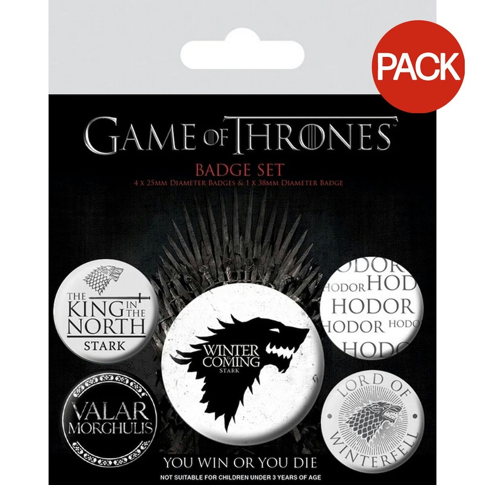 Game of Thrones Button Badge (Pack of 5) - Black/White - One Size