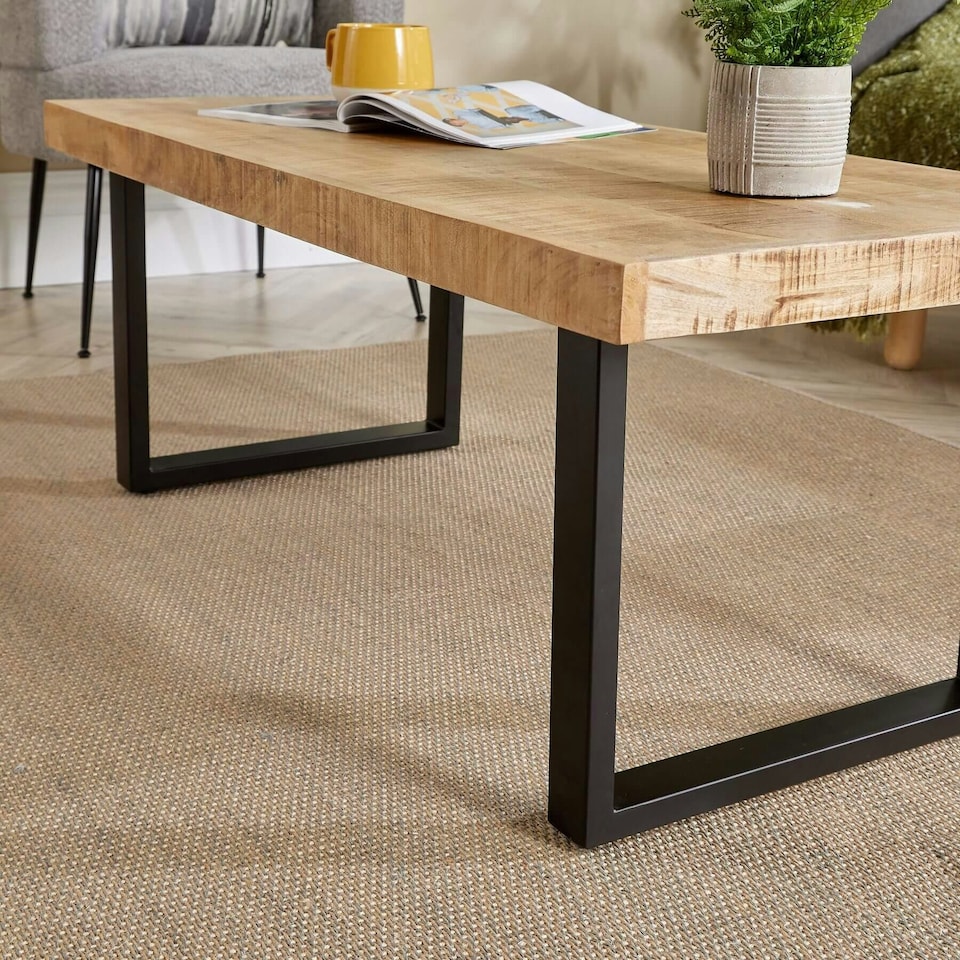 image 1 of Rectangular Table Mango Wood Solid Iron Legs Home Living Furniture Unit