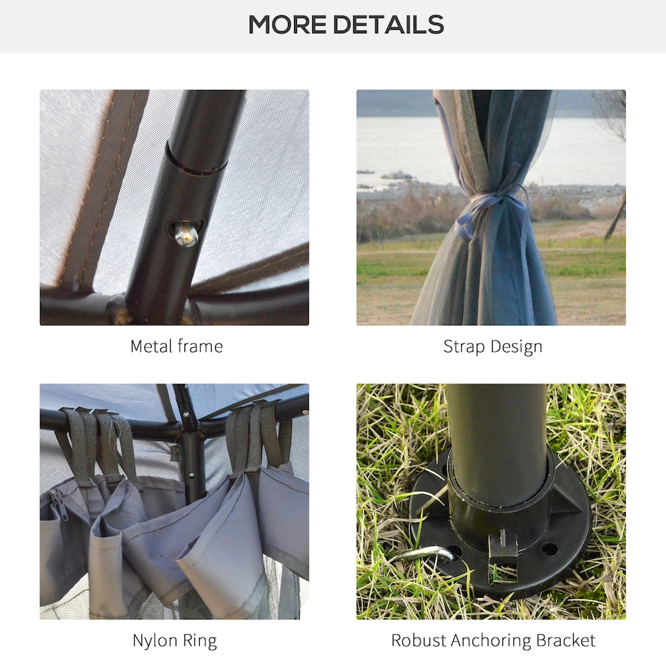 image 1 of Outsunny 3 x 3 m Metal Gazebo Garden Pavillion Double Roof Outdoor Canopy Shelter with Mesh Sidewalls Grey