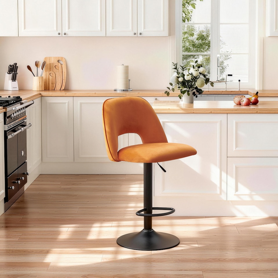 image 1 of SONARA Set of 1 Adjustable Velvet Upholstered Breakfast Bar Stools | Orange