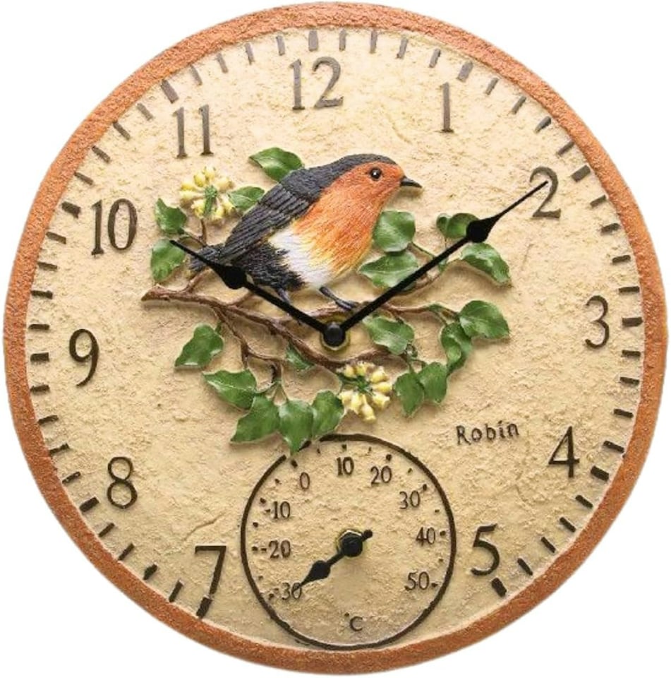 image 1 of Marco Paul 30cm Robin Garden Clocks with Thermometer | Multi