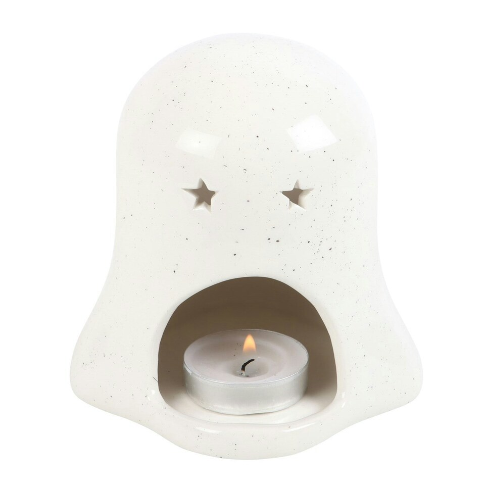 image 1 of Ghost Shaped Tealight Holder With Pumpkin