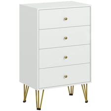 HOMCOM Bedroom Chest of Drawers, Tallboy 4-Drawer Dresser, Modern Storage Drawer Unit with Hairpin Legs, White