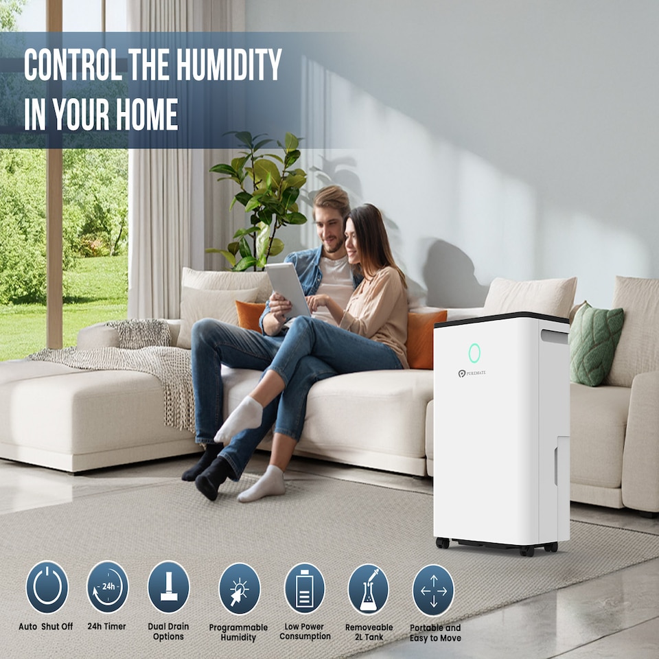 image 1 of 12L​/Day Dehumidifier ​for Home, Automatic Humidity Sensor