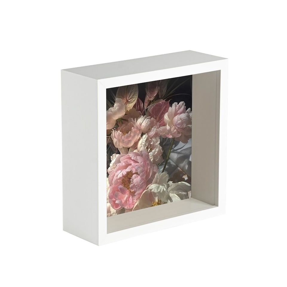 image 1 of Nicola Spring 6 x 6" Deep Photo Frame - White - 3D Deep Box Picture Frame Portrait Display Case (16 x 16cm)
