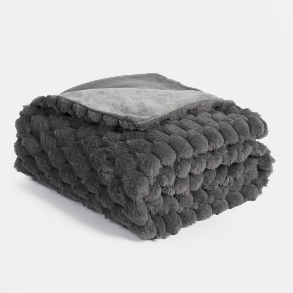 image 1 of OHS Soft Waffle Fleece Faux Fur Thick Blanket Throw