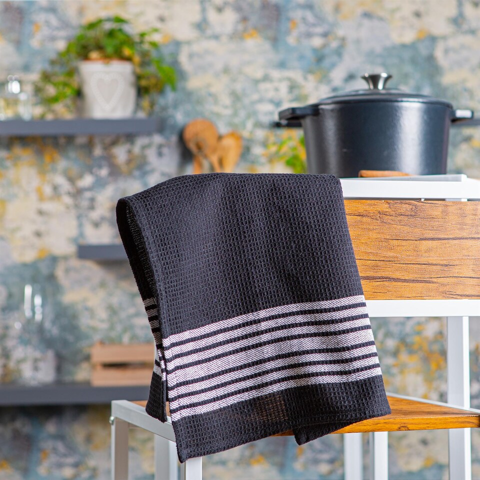 image 1 of Nicola Spring Cotton Tea Towels - 60cm x 40cm - Black - Pack of 2
