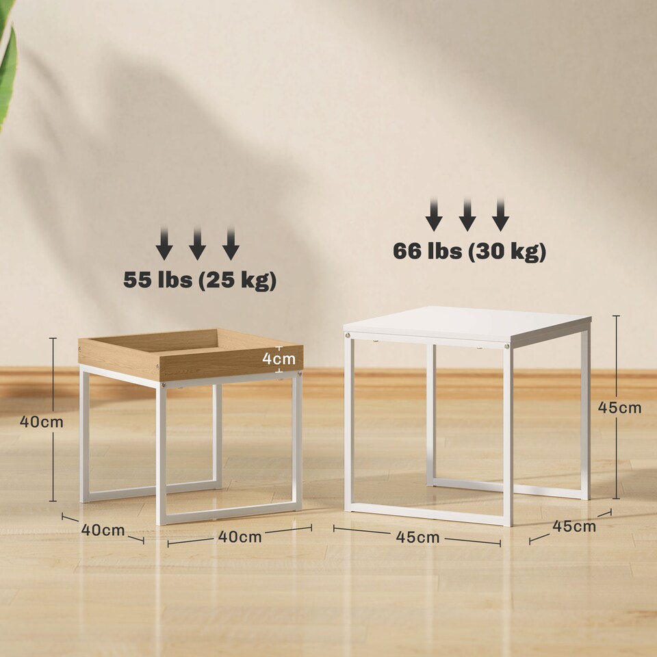 image 1 of HOMCOM Nesting Coffee Table Set of 2, Modern Nest of Tables, Square Sofa Side Tables with Steel Frame for Living Room, Bedroom, Small Space, White
