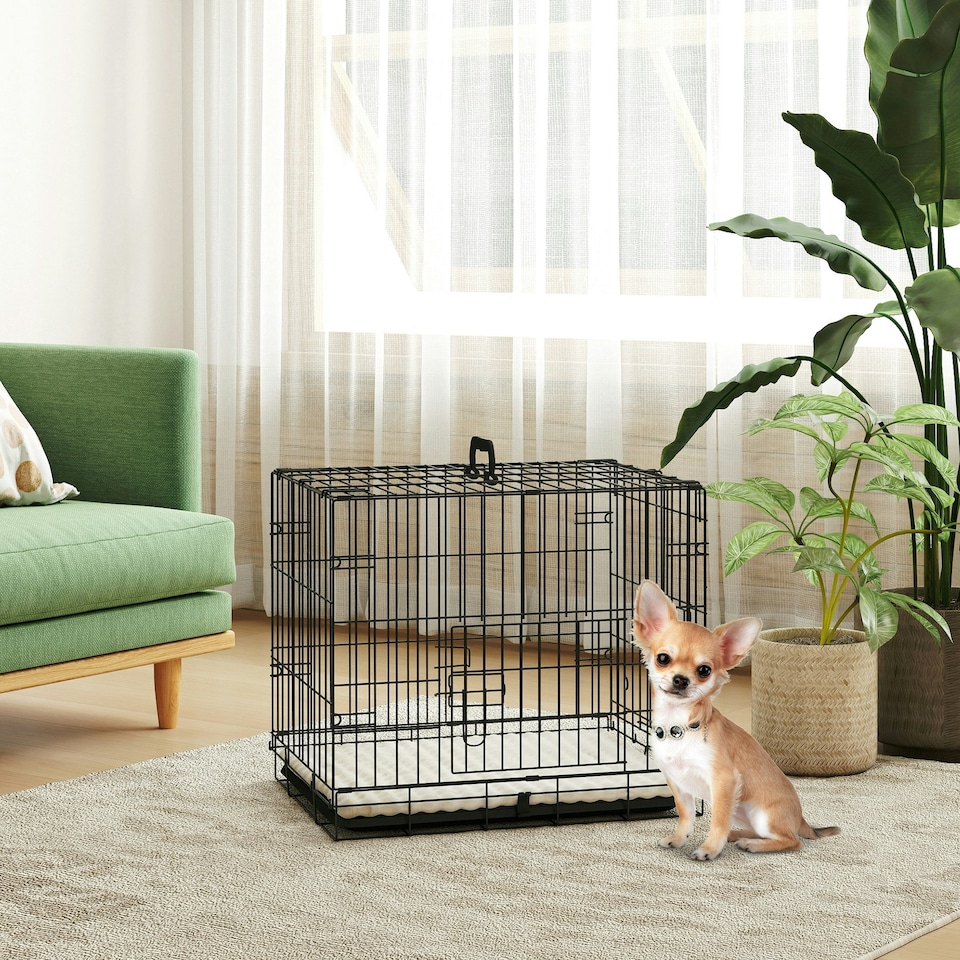 image 1 of PawHut Dog Crate with Two Doors, Tray, Soft Cushion, for Extra Small Dogs